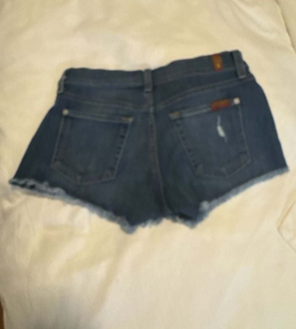 7 For All Mankind Womens Blue Mid Rise Ripped Raw Hem Boyfriend Shorts Size 25